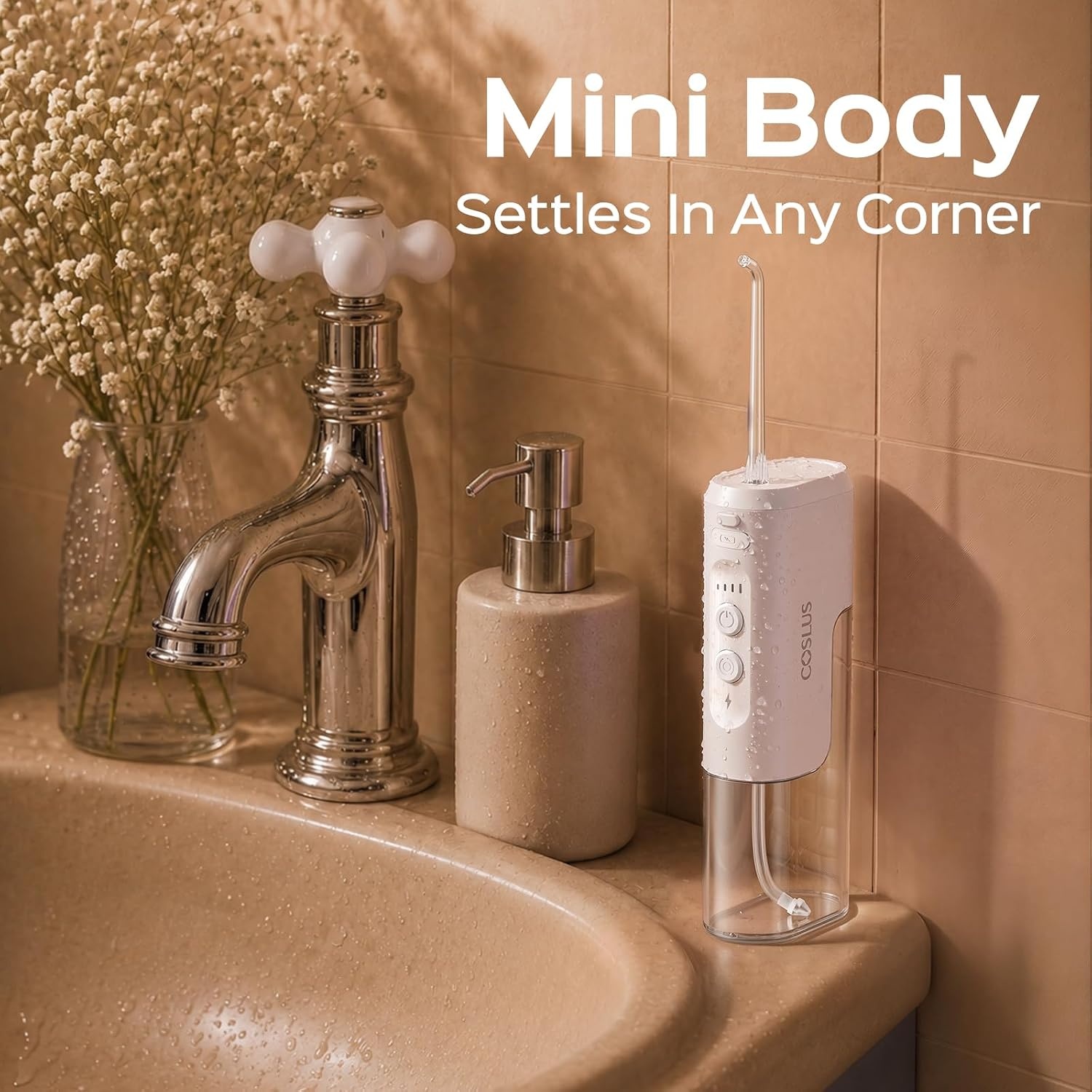 image:imageCOSLUS T40 Mini Water Flosser for Travel Portable Compact Design Cordless Oral Irrigator with 4 Jet Tips Removable Tank amp IPX7 Waterproof for Braces Sensitive Teeth amp OnTheGo Use Pink Purple  Cordless Oral Irrigator Builtin Tip Storage 4 Modes for Braces Orthodontic Sensitive Teeth OntheGo Use Pink PurpleWhite