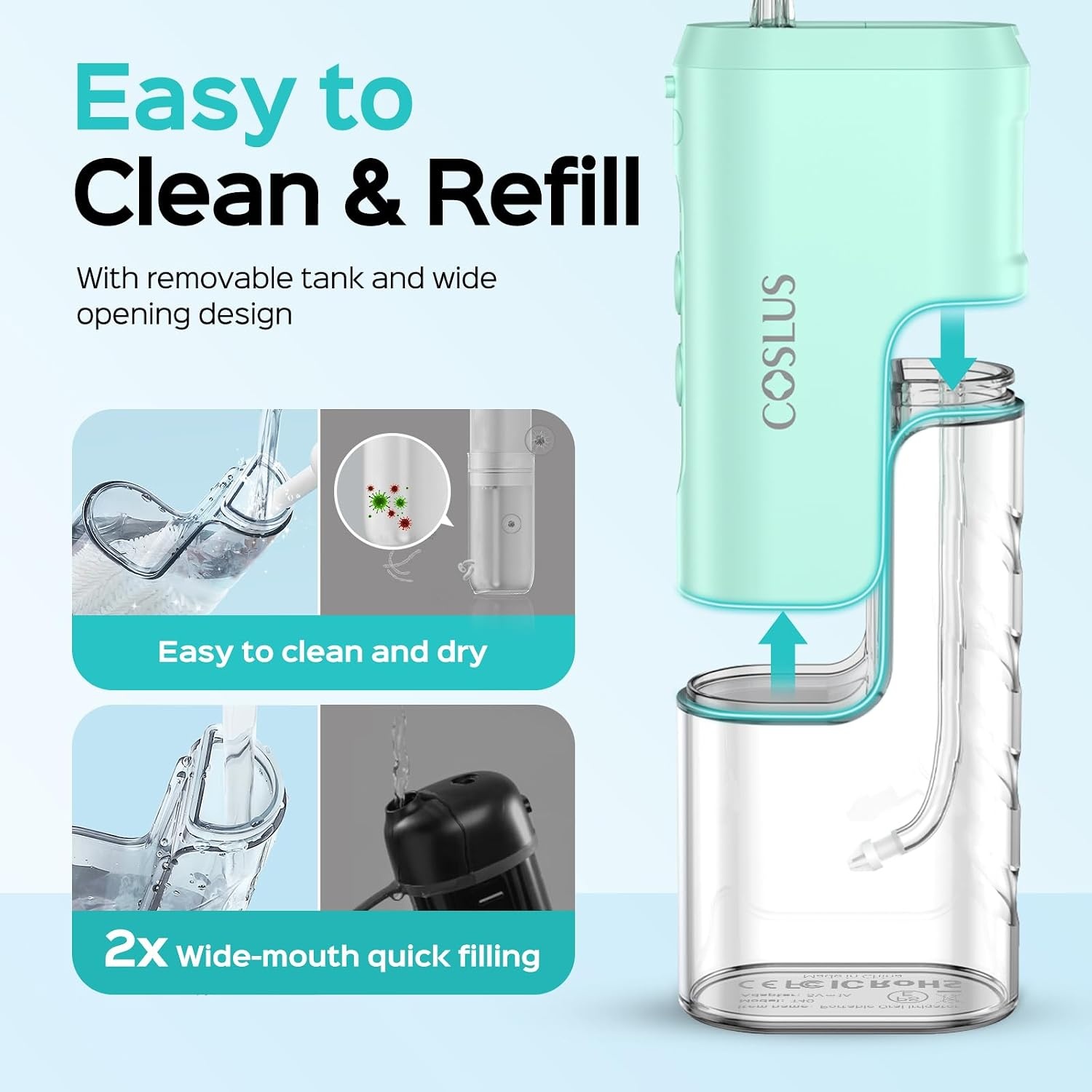 image:imageCOSLUS T40 Mini Water Flosser for Travel Portable Compact Design Cordless Oral Irrigator with 4 Jet Tips Removable Tank amp IPX7 Waterproof for Braces Sensitive Teeth amp OnTheGo Use Pink Purple  Cordless Oral Irrigator Builtin Tip Storage 4 Modes for Braces Orthodontic Sensitive Teeth OntheGo Use Pink PurpleGreen