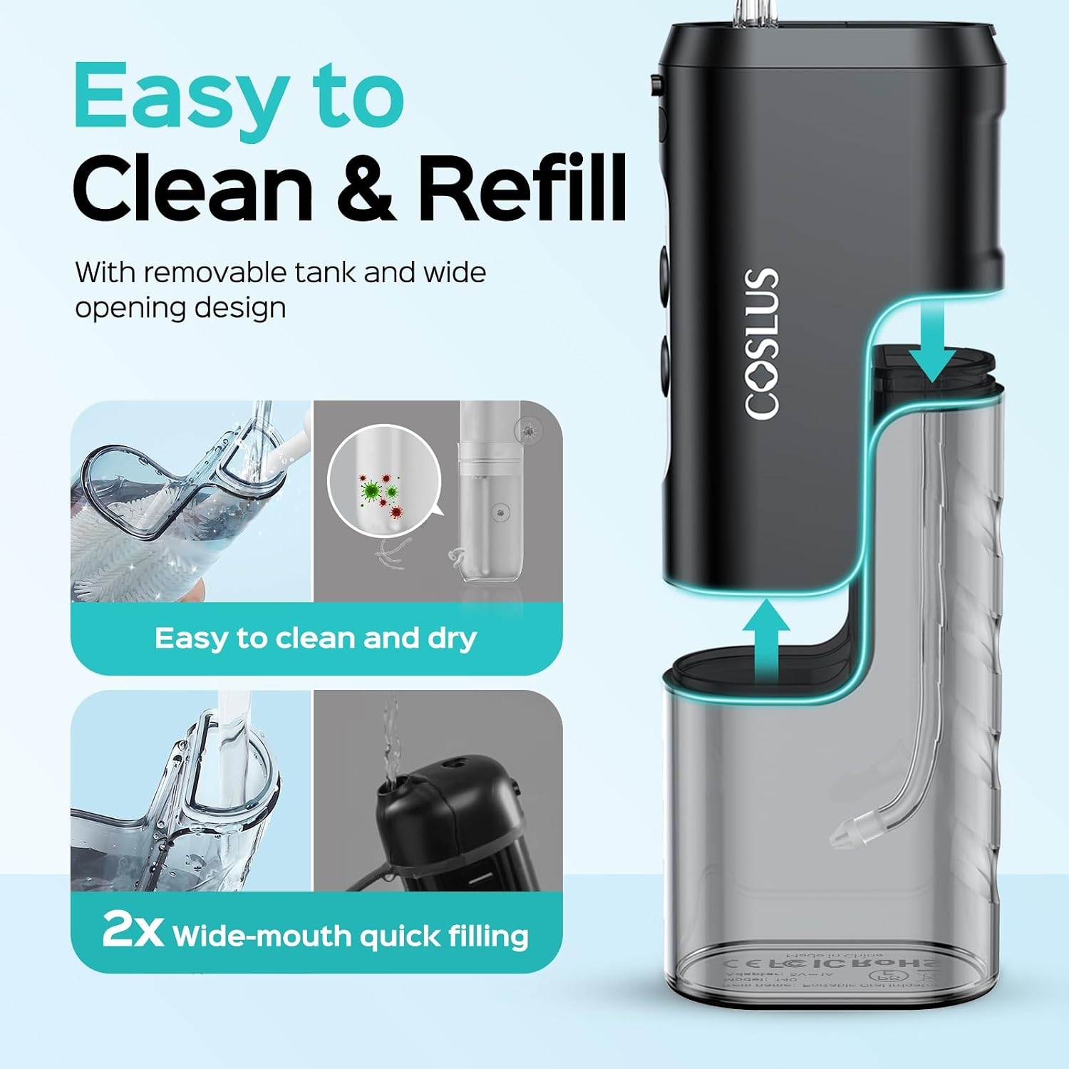 image:imageCOSLUS T40 Mini Water Flosser for Travel Portable Compact Design Cordless Oral Irrigator with 4 Jet Tips Removable Tank amp IPX7 Waterproof for Braces Sensitive Teeth amp OnTheGo Use Pink Purple  Cordless Oral Irrigator Builtin Tip Storage 4 Modes for Braces Orthodontic Sensitive Teeth OntheGo Use Pink PurpleBlack