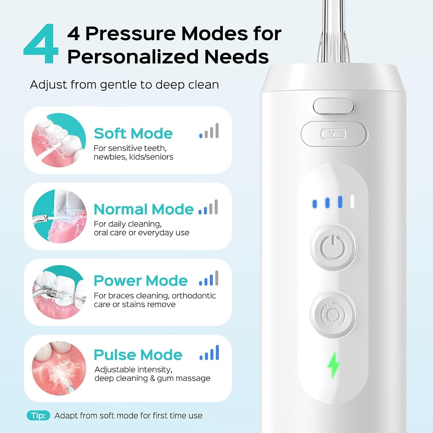 image:imageCOSLUS T40 Mini Water Flosser for Travel Portable Compact Design Cordless Oral Irrigator with 4 Jet Tips Removable Tank amp IPX7 Waterproof for Braces Sensitive Teeth amp OnTheGo Use Pink Purple  Cordless Oral Irrigator Builtin Tip Storage 4 Modes for Braces Orthodontic Sensitive Teeth OntheGo Use Pink PurpleWhite