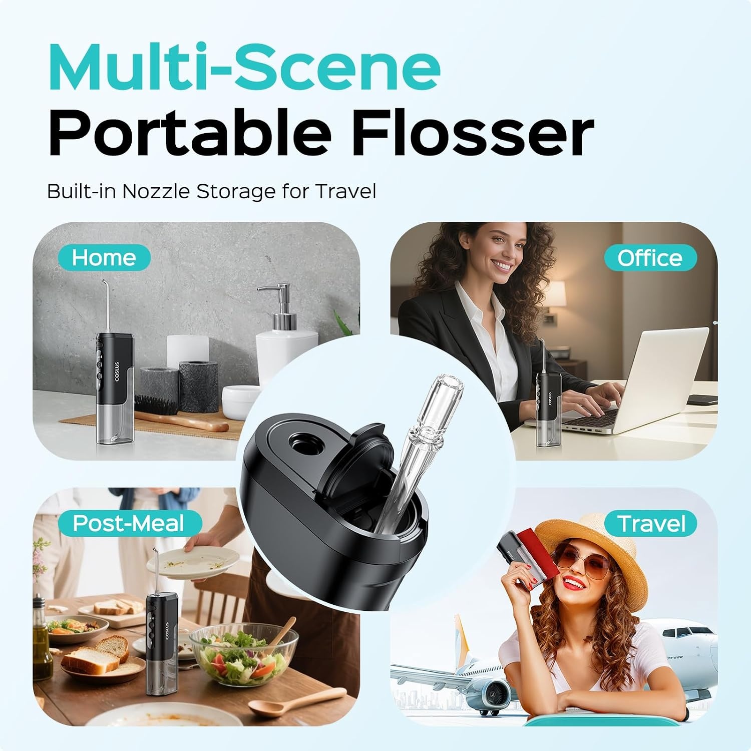 image:imageCOSLUS T40 Mini Water Flosser for Travel Portable Compact Design Cordless Oral Irrigator with 4 Jet Tips Removable Tank amp IPX7 Waterproof for Braces Sensitive Teeth amp OnTheGo Use Pink Purple  Cordless Oral Irrigator Builtin Tip Storage 4 Modes for Braces Orthodontic Sensitive Teeth OntheGo Use Pink PurpleBlack