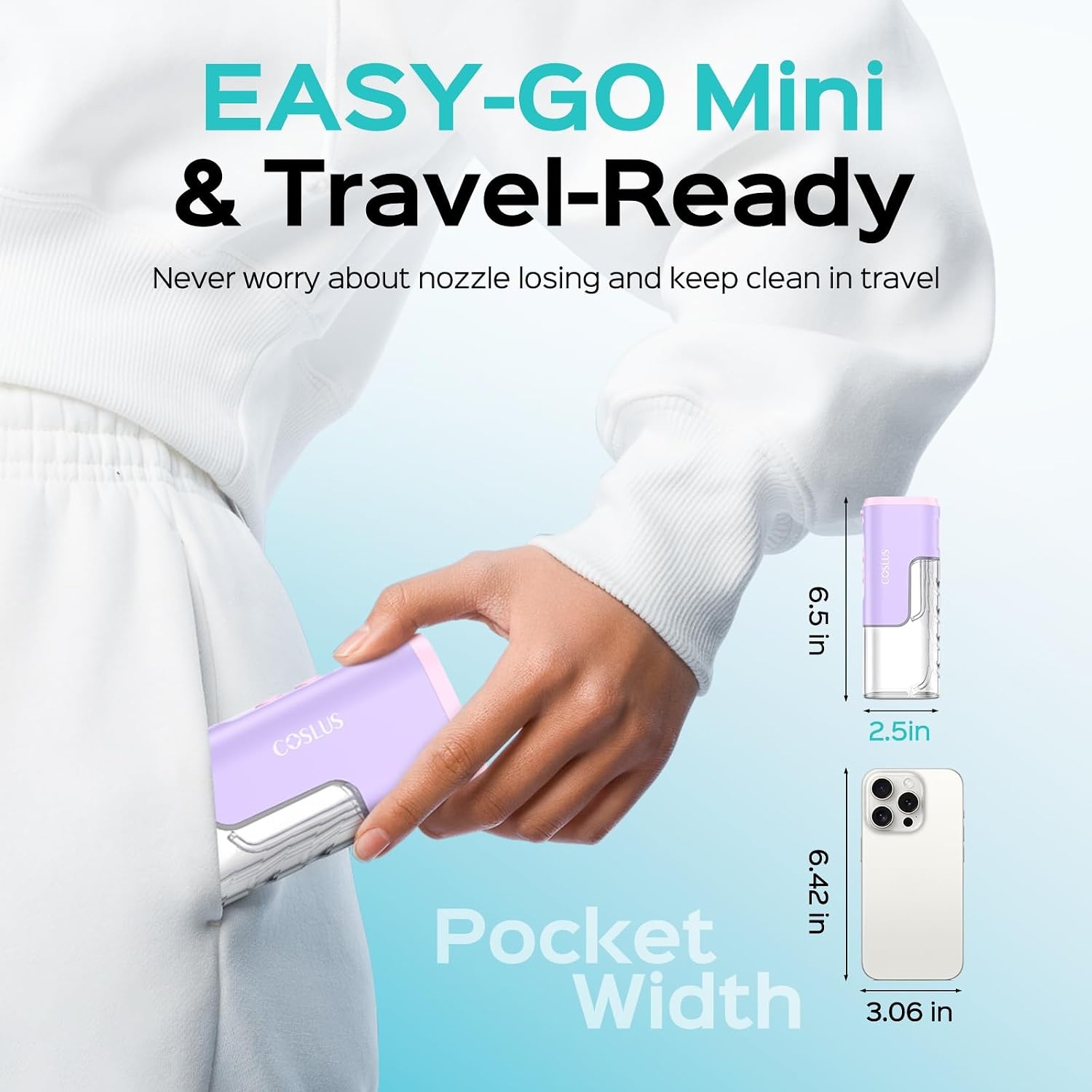 image:imageCOSLUS T40 Mini Water Flosser for Travel Portable Compact Design Cordless Oral Irrigator with 4 Jet Tips Removable Tank amp IPX7 Waterproof for Braces Sensitive Teeth amp OnTheGo Use Pink Purple  Cordless Oral Irrigator Builtin Tip Storage 4 Modes for Braces Orthodontic Sensitive Teeth OntheGo Use Pink PurplePink Purple
