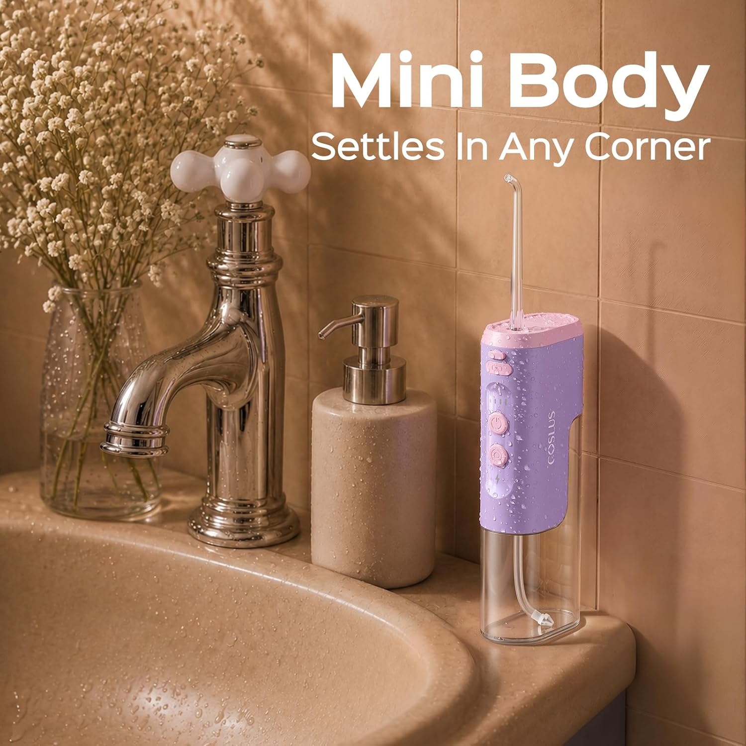 image:imageCOSLUS T40 Mini Water Flosser for Travel Portable Compact Design Cordless Oral Irrigator with 4 Jet Tips Removable Tank amp IPX7 Waterproof for Braces Sensitive Teeth amp OnTheGo Use Pink Purple  Cordless Oral Irrigator Builtin Tip Storage 4 Modes for Braces Orthodontic Sensitive Teeth OntheGo Use Pink PurplePink Purple