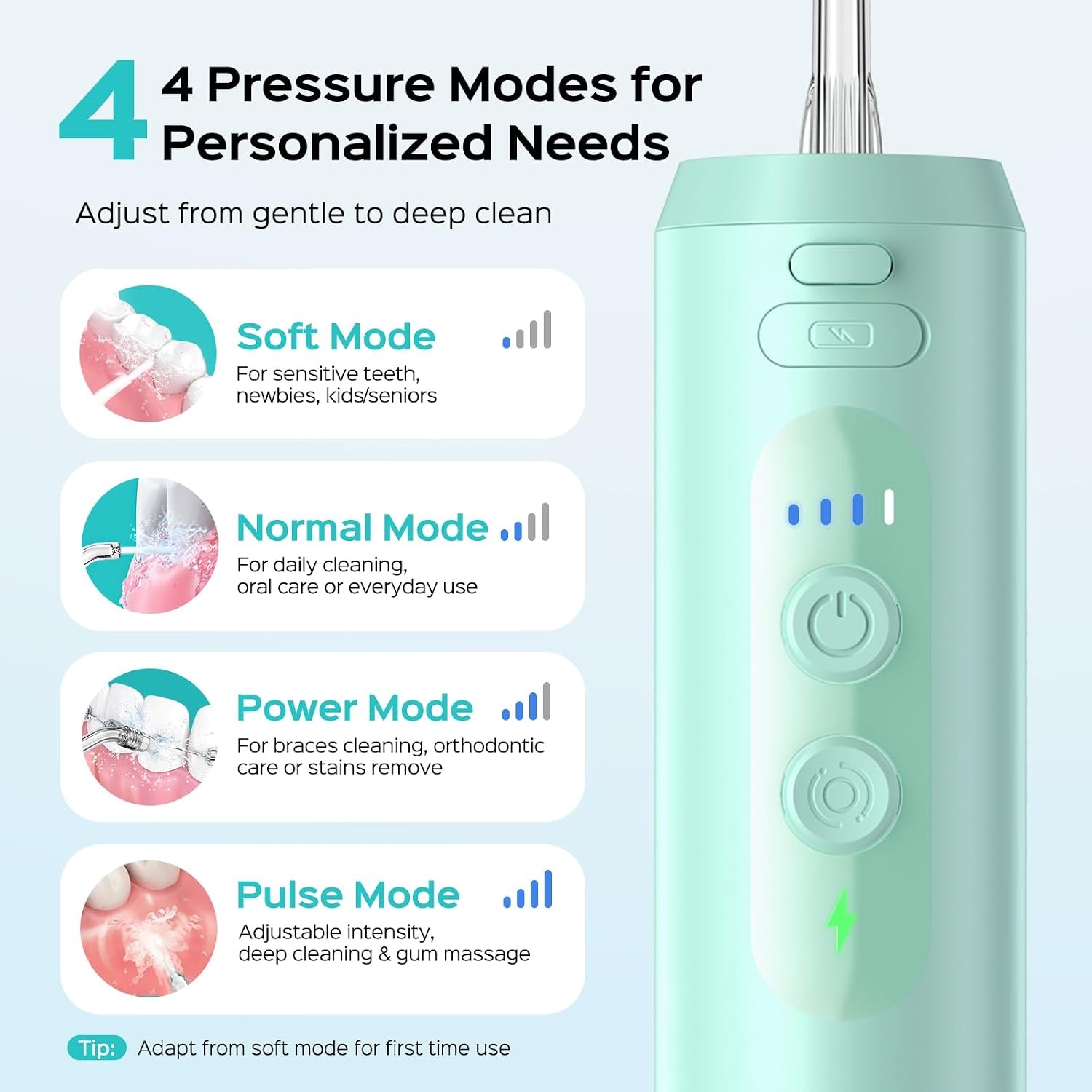 image:imageCOSLUS T40 Mini Water Flosser for Travel Portable Compact Design Cordless Oral Irrigator with 4 Jet Tips Removable Tank amp IPX7 Waterproof for Braces Sensitive Teeth amp OnTheGo Use Pink Purple  Cordless Oral Irrigator Builtin Tip Storage 4 Modes for Braces Orthodontic Sensitive Teeth OntheGo Use Pink PurpleGreen
