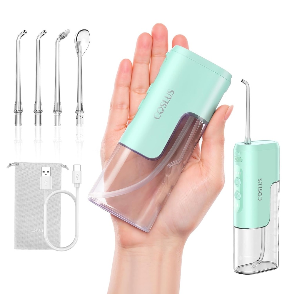 image:imageCOSLUS T40 Mini Water Flosser for Travel Portable Compact Design Cordless Oral Irrigator with 4 Jet Tips Removable Tank amp IPX7 Waterproof for Braces Sensitive Teeth amp OnTheGo Use Pink Purple  Cordless Oral Irrigator Builtin Tip Storage 4 Modes for Braces Orthodontic Sensitive Teeth OntheGo Use Pink PurpleGreen