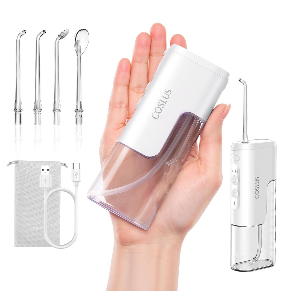 image:imageCOSLUS T40 Mini Water Flosser for Travel Portable Compact Design Cordless Oral Irrigator with 4 Jet Tips Removable Tank amp IPX7 Waterproof for Braces Sensitive Teeth amp OnTheGo Use Pink Purple  Cordless Oral Irrigator Builtin Tip Storage 4 Modes for Braces Orthodontic Sensitive Teeth OntheGo Use Pink PurpleWhite
