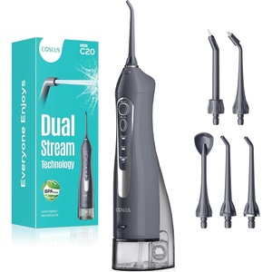 image:imageCOSLUS ADA Accepted C20 Water Dental Flosser Teeth Pick 300ML Larger Tank  Portable Rechargeable Oral Irrigator for Orthodontic amp Sensitive Gums Cordless for Travel Family Double Set BlackampPinkSky Grey