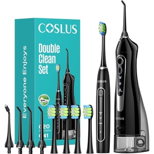 image:imageCOSLUS C20C41 Water Flosser Electric Toothbrush Combo 21 Oral Clean Kit  Brushing amp Flossing for Teeth amp Braces Cleaning Gums Care Portable Travel Use Gift for Family Adults BPAFree BlackBlack