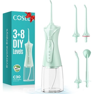 image:imageCOSLUS C30 Portable Water Dental Flosser Pick Teeth Upgraded DIY Mode  300ML Larger Tank 4 Modes for Family Gentle amp Precision Oral Care Cordless Portable for Home Travel Use White 1PcsGreen