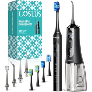 image:imageCOSLUS C51C30 Water Flosser Electric Toothbrush Combo 21 Oral Clean Kit  Portable Brushing amp Flossing for Teeth amp Braces Cleaning Multiple Modes for Family Use Cordless for Home amp Travel PinkBlack